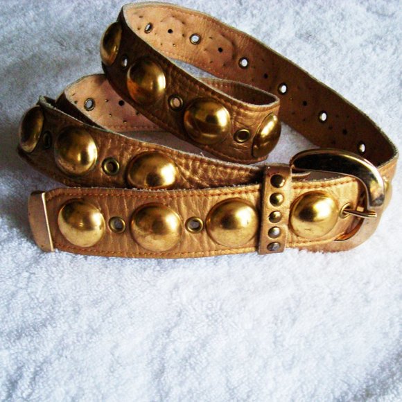 Sam Edelman CIRCUS Gold Dome Studded Leather Belt - Picture 2 of 7